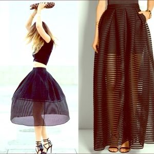 Maje Mesh-Trimmed Maxi Skirt w/tags